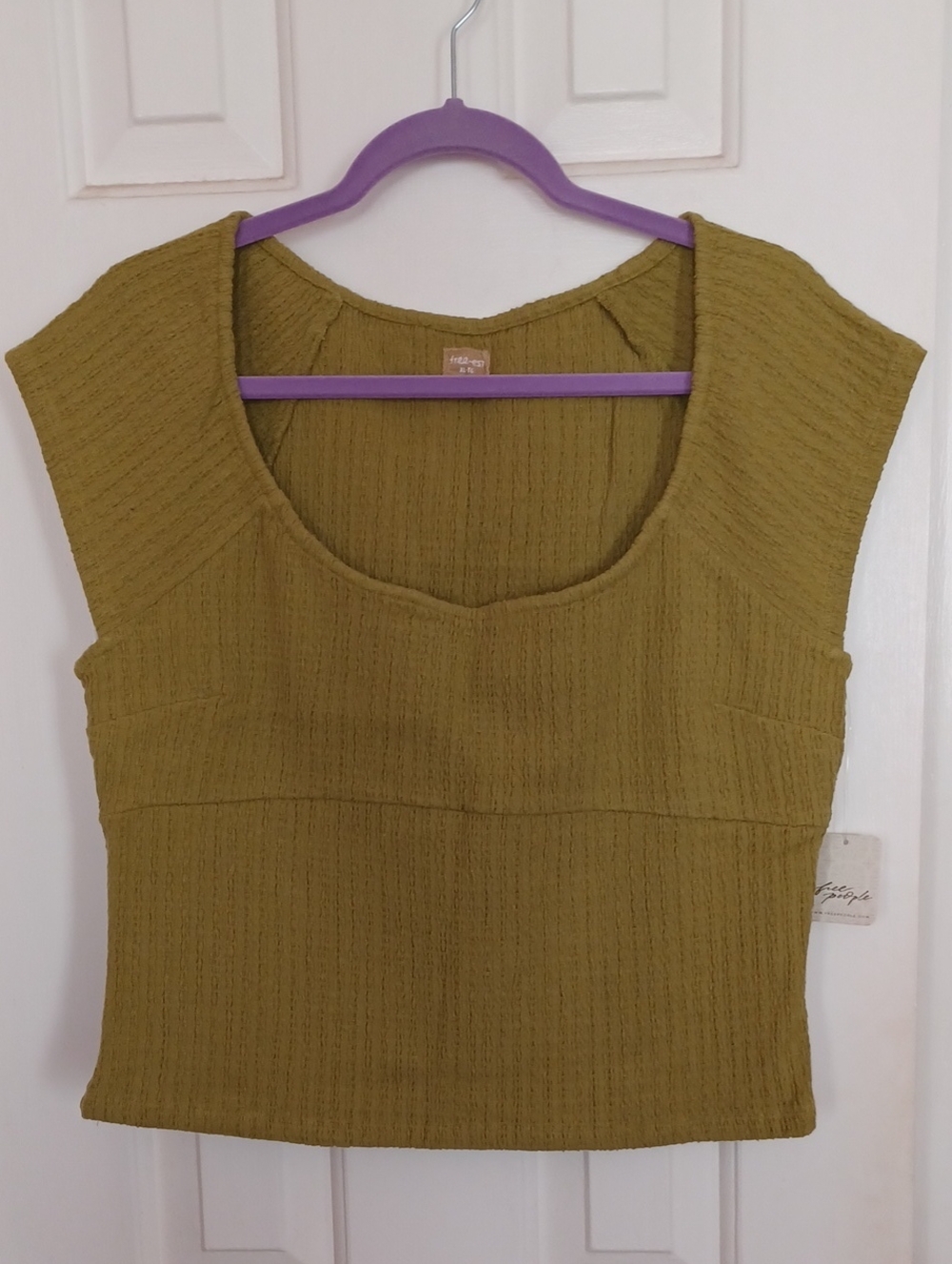 Free People Olive Textured Scoop Neck Crop Top